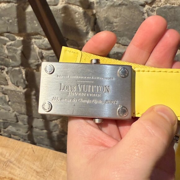 Louis Vuitton Bengal Inventeur Yellow Nylon Logo Belt - Picture 11 of 11